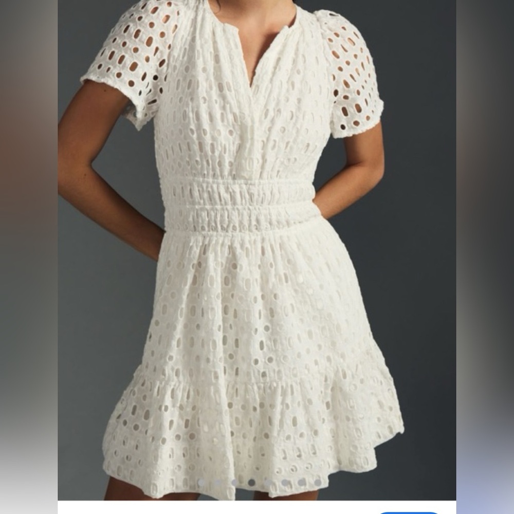 Anthropologie Cream Eyelet Midi Dress
